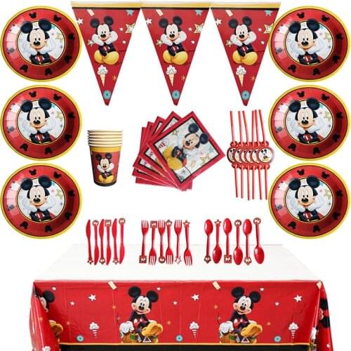 48pc/lot Disney Cartoon Mickey Mouse Theme Cutlery Party Decoration Birthday Party Baby Bath Cup Plate Party Supplies Dinner set