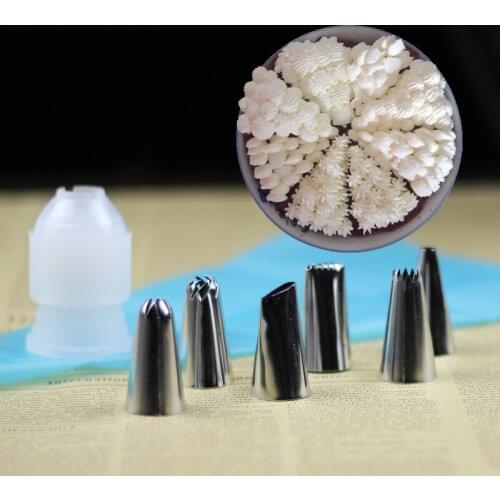 6 stainless steel converter mouth and silica gel pastry bag 8 suit cake cookies puff squeeze flower baking tools