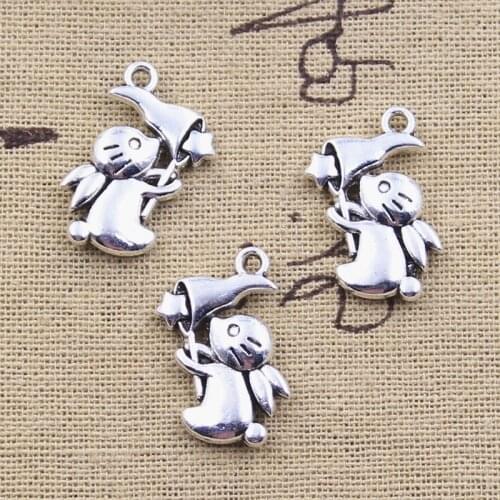 8pcs Charms Rabbit Catch Star 24x15mm Antique Silver Color Pendants DIY Crafts Making Findings Handmade Tibetan Jewelry