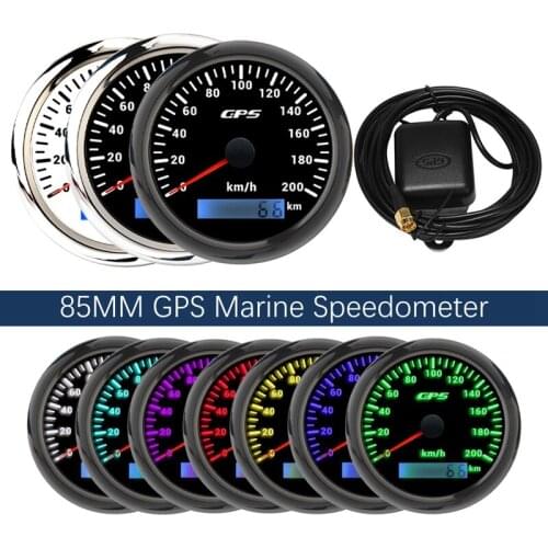 85MM GPS Marine Speedometer 0-200KM/H Speedometer 7-Color Backlight Digital Odometer For Yachts Boats
