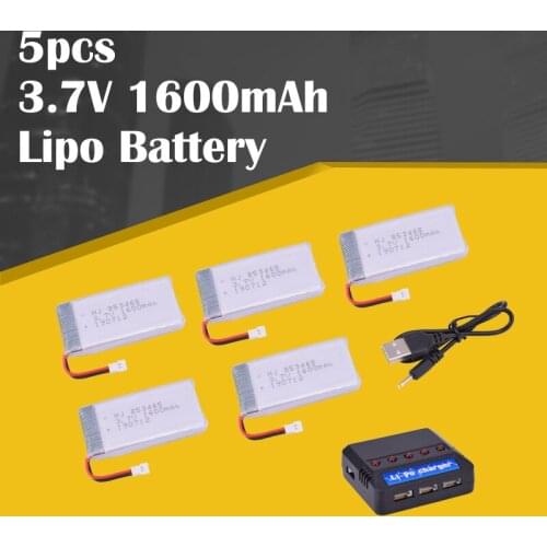 Hot 5Pcs 3.7V 1600mAh Lipo Battery High Capacity For Drone RC Quadcopter Parts