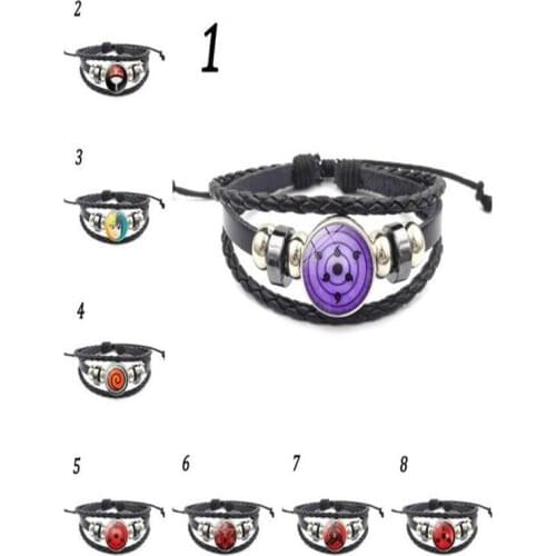 Uchiha Clan Rinnegan Sharingan Eye Bracelet Anime Naruto Braided Leather Bracelet Cosplay Jewelry A912