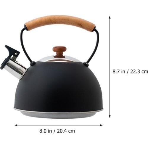 1pc Stainless Steel Whistling Teakettle Wooden Handle Kettle for Home (Black)