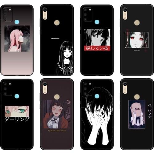 Black tpu Case For Honor 8a Prime 8s 9 10X Lite 9A 9C 9X Premium Pro 9S Case Cover Sad Japanese Anime Aesthetic