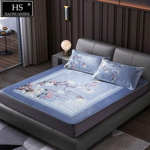 Floral Design Cowhide Mat 3PCS Full Grain Leather Mat Air Conditioner Mat Bedroom Decoration Leather Carpet Mattress King Queen
