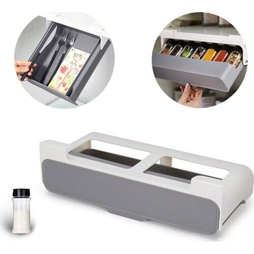 Home Spice Wall Mounted Drawer Multi Use Seasoning Bottle Storage Self Adhesive Organizer Kitchen Mini Gadget Holder Accessories