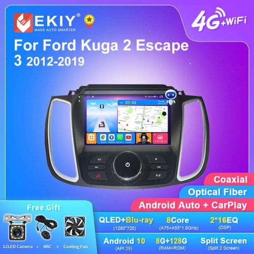 EKIY Blu-ray IPS Player Android 10 Car Radio For Ford Kuga 2 Escape 3 2012-2019 GPS Navigation Multimedia Video Auto Stereo FM