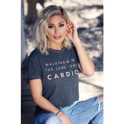 Walking with the Lord is my Cardio Christian t-shirt jesus women funny grunge hipster fashion 100% Cotton unisex tee top tshirts