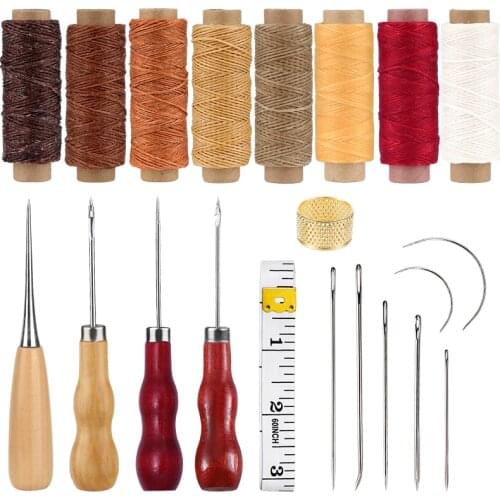 KAOBUY Leather Sewing Kit With Large-Eye Stitching Needles, Waxed Thread, Leather Sewing Tools For DIY Leather Craft
