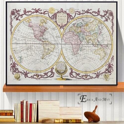 World Map Vintage Retro Style Wall Art Canvas Painting Poster For Home Decor Posters And Prints Unframed Decorative Pictures