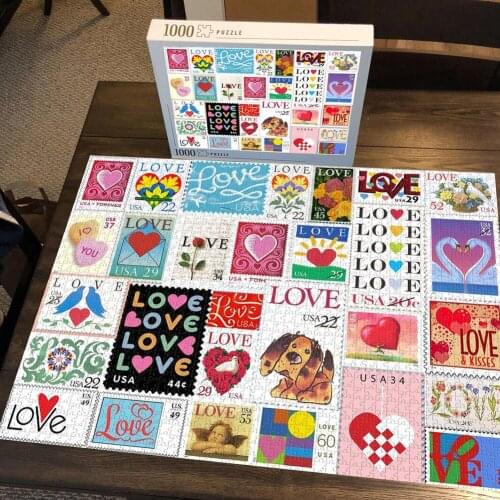 Love Stamps Jigsaw Puzzle 500/1000 Pieces Brain Exercise Puzzle Game for Couple Easy to Collect CLH@8