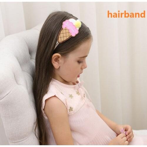 Lovely hair accessories for girls head ice cream Headband with Pompom girls Hairband Baby Headdress Kids Hair Band Girl