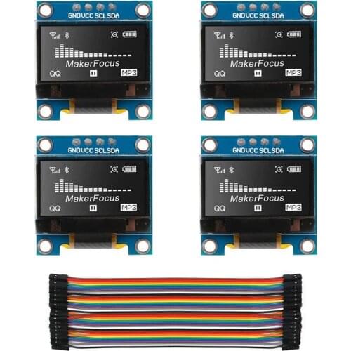 4Pcs I2C OLED 0.96 Inch OLED Display Module IIC SSD1306 128 64 LCD White, with DuPont Cable 40-Pin Male to Female