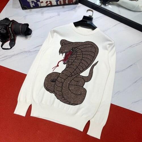 European Hot Diamond Snake Sweater Korean Fashion Personality Autumn And Winter Mens Long-Sleeved Base Clothing