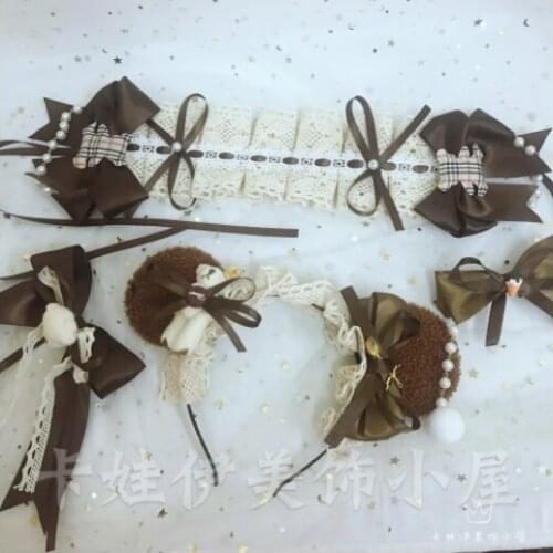 Soft Girl Vintage Brown Chocolate Series Lolita Hair Clip With Bear Ear KC Hairband Daily Small Things Hair Accessories