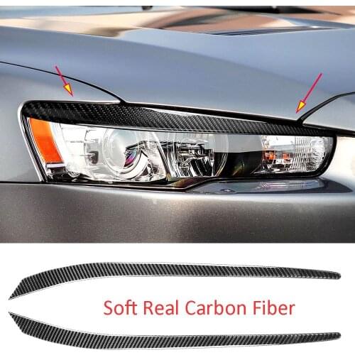 Soft Real Carbon Fiber Headlight Eyelids Eyebrow Cover For Mitsubishi Lancer EVO 2008-2014