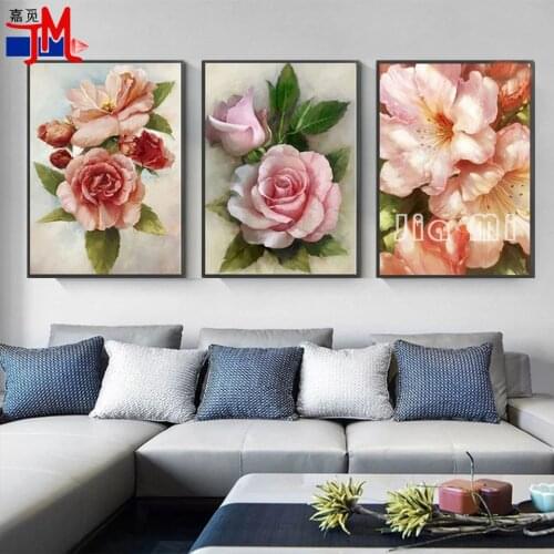 3PCS Diamond Painting By Numbers Flower European Triptych Square Round Handmade Crafts Diamond Embroidery Wall Art Mosaic Decor