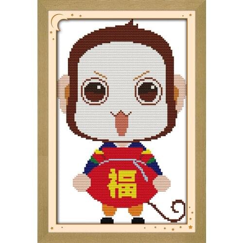 Blessing monkey cross stitch kit cartoon people Aida count 18ct 14ct 11ct printed embroidery DIY handmade needlework decor