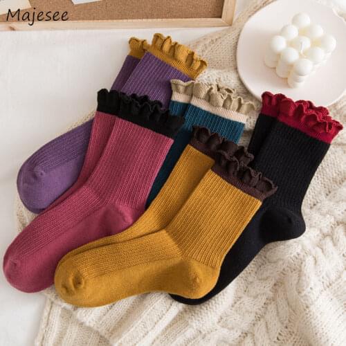 Socks Women Vintage Patchwork JK Autumn Japanese Invisible Cute College All-match BF Colorful Casual Aesthetic Elasticity Soft