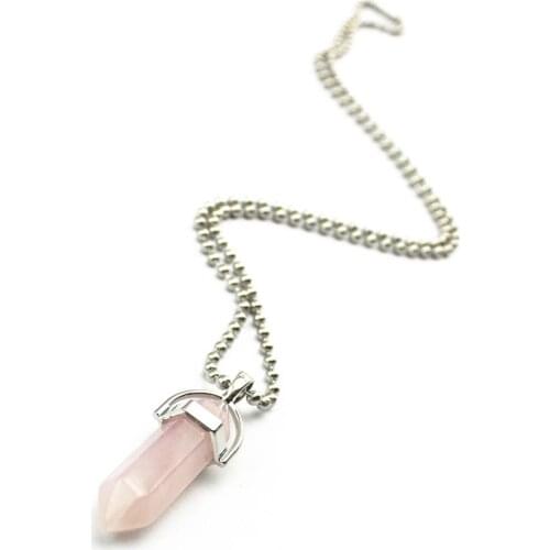 2020 New Natural Hexagonal Natural Stone Silver Chain Fashion Pendant Necklace Stone Jewelry