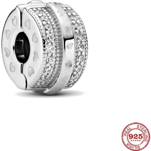 New Original siver color line pave clip safety diy bead charm fit european pandora charms bracelet bangles diy jewelry P266-Y