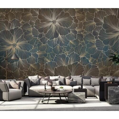 Customize any size wallpaper Nordic minimalist golden line flower embossed bedroom study background wall mural papel tapiz