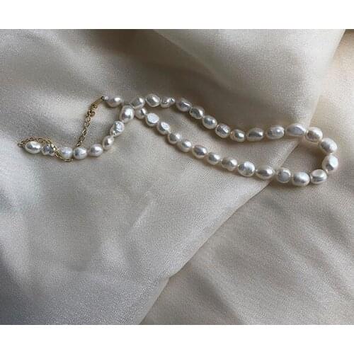 9mm baroque pearl white real pearl necklace chain gold clasp natural Freshwater PEARL Women Jewelry 14'' 17'' 35cm 42cm