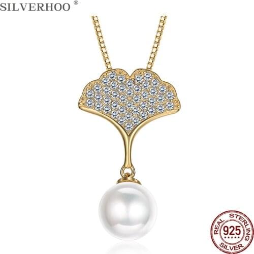 SILVERHOO Sterling Silver 925 Pendant Necklace For Women Zircon With Ginkgo Leaf Necklaces Anniversary Fine Jewelry Hot Sale