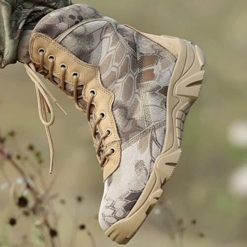 QWEDF Men Boots Outdoor Camouflage Desert High Shoes Hunting Field Combat Army Fans Tactical Training Military Boots A4-81