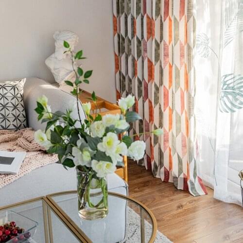 Modern Minimalist CurtainsPolyester Cotton Printed Curtains for Living Dining Room Bedroom Orange Blue Two Colors Be Customized