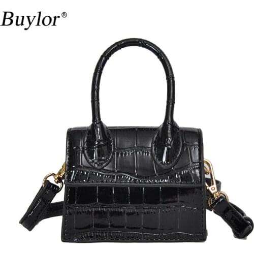 Buylor Crossbody Bag Mini Shoulder Bag Small Square Leather Handbag Cute Messenger Bag Crocodile Pattern Top Handle Clutch Tiny