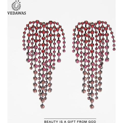 Vedawas 2021 ZA Sparkly Degrade Earrings for Women Trendy Sexy Luxury Long Heart Fringed Tassel Earrings Wedding Jewelry Party