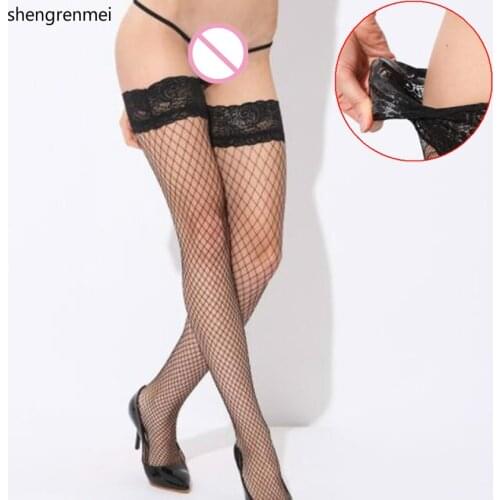 Shengrenmei Female Silicone Non Slip Stockings Women Lace Top Thigh High Stockings Lingerie Lady Exotic Fishnet Pantyhose Medias