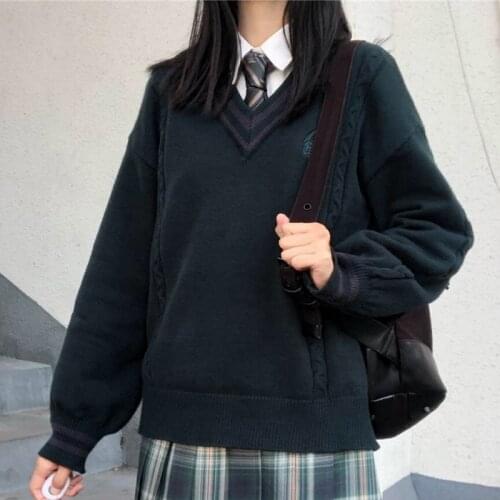 Gothic preppy style womens sweater Japanese sweet and cute Korean style V-neck loose knit Harajuku vintage womens sweater