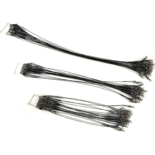 10pcs Fishing Leader Line Wire Soft Plastic Coated Stainless Steel Wires and Connector Black