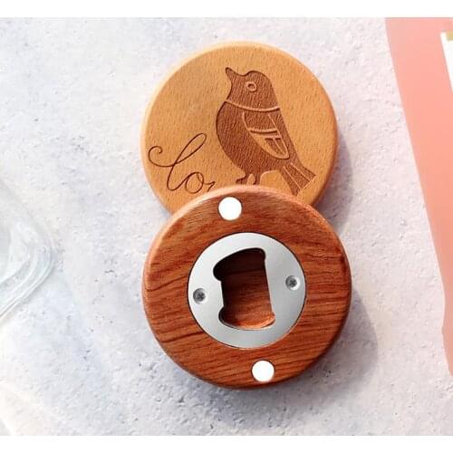 100Pcs High quality Wooden Round Shape Bottle Opener Coaster Fridge Magnet Decoration Beer Bottle Opener Free engrave logo SN