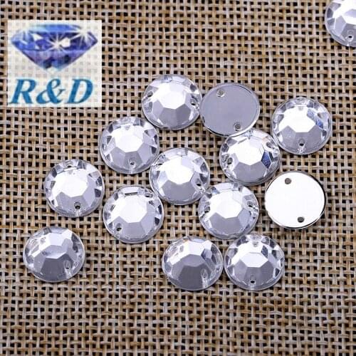 1000pcs/lot 10mm High Quality Clear Flatback Tai Wan Acrylic Sewing Round Rhinestone Gems with 2 Holes Rhinestones Sew on beads