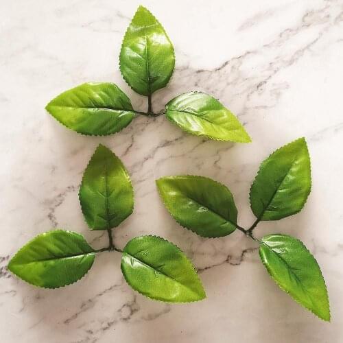 20pcs Hole 2mm Green Leaves Artificial Flower For Wedding Decoration Garland Rose Leaf Foliage Decorative Craft Fake Flowers