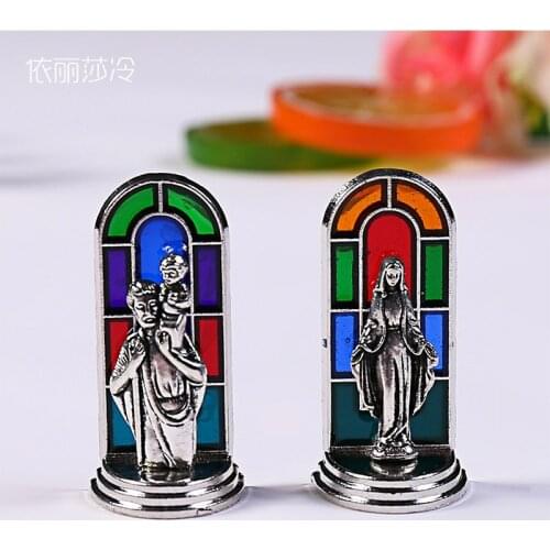 200 pieces. St. Christopher metal statue Jesus cross statue. Color virgin mary statue