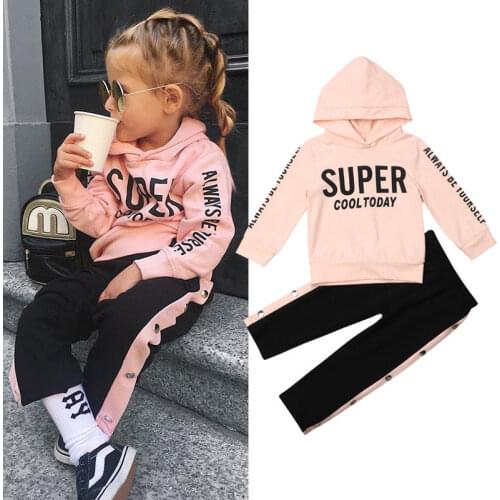 2018 Newly Autumn Fashion Infant Kids Baby Girls Clothes Sets Letter Print Pullover Hooded Tops+Causal Pants Outfit 6M-5Y