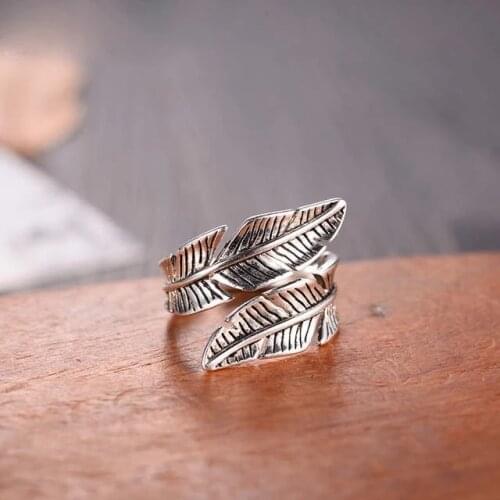 2021 Bijoux Fashion Feather Rings for Women Boho Adjustable Antique Rings Anillos
