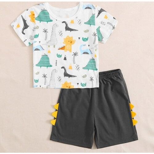 2021 summer Cotton Boys cartoon dinosaur Printed Sportswear 2pcs short Clothes Sets T-shirt Short sleeve +shorts Pants (1Y-9Y)