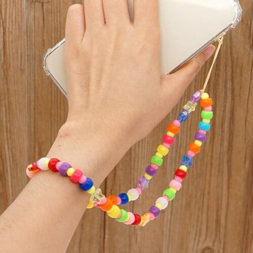 2021 Fashion Smile Jewelry Chains Rainbow Beads Wrist Strap For Phone Chain Mobile Phone Colorful Lanyard For Women