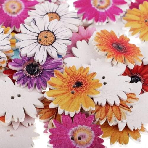 25mm Fleurs en Bois Boutons Mixte Beau Mignon Mode Aléatoire Chrysanthème en Bois pour Décoratif DIY Vêtements Bébé Accessoires