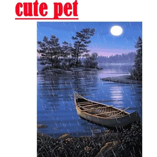 3d wallpaperDIY Boat in the rain square drill round diamond handmade diamond cross stitch Mosaic home decorative art painting