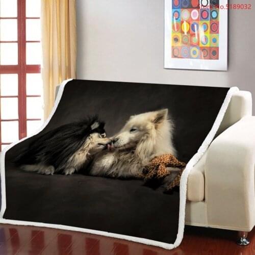 3D Print Blanket Dogs Sherpa Fleece Blanket on Sofa Bed Plush Blanket Home Adult Bedding Fashion Bedspreads Drop Ship