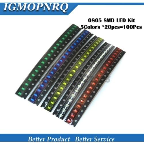 5Colors *20pcs=100Pcs 0805 SMD LED Kit White Red Yellow Green Blue Light Emitting Diode set