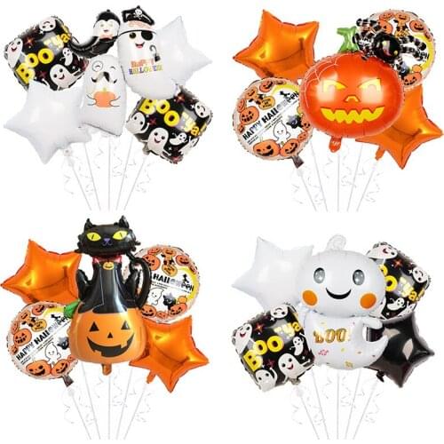 5pcs Halloween Ghost Festival Bat Pumpkin Head Ghost Shaped Aluminum Film Balloon Mexican Style Party Decoration