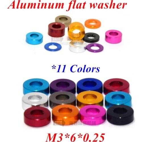 100pcs M3*6*0.25mm Aluminum flat washer m3x6x0.25 Aluminum countersunk gasket Washer meson for RC Parts anodized 11 colors