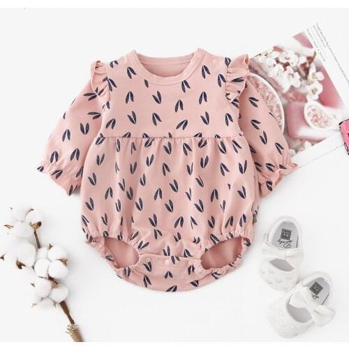 Newborn Infant Bodysuit Long Sleeve Children Clothing Full Of Leaves Print Cotton Dress For Baby Girl 3-12 Months